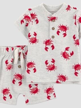 Carter's Red Crab Print Short Pajama Set on Heather Gray